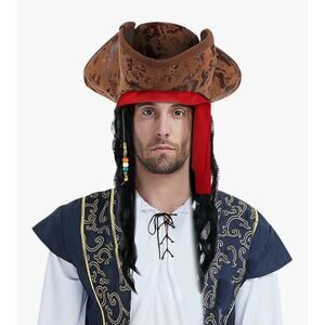 Pirate Hat with Dreadlocks Braid Beads Pirate Wig Adults Tricorn- Costume